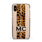 Personalised Leopard Print Stripes Initials Apple iPhone Xs Impact Case Black Edge on Gold Phone