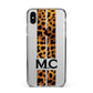 Personalised Leopard Print Stripes Initials Apple iPhone Xs Max Impact Case Black Edge on Silver Phone
