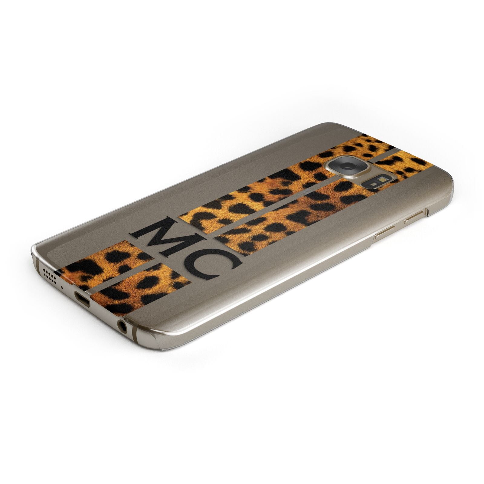 Personalised Leopard Print Stripes Initials Protective Samsung Galaxy Case Angled Image