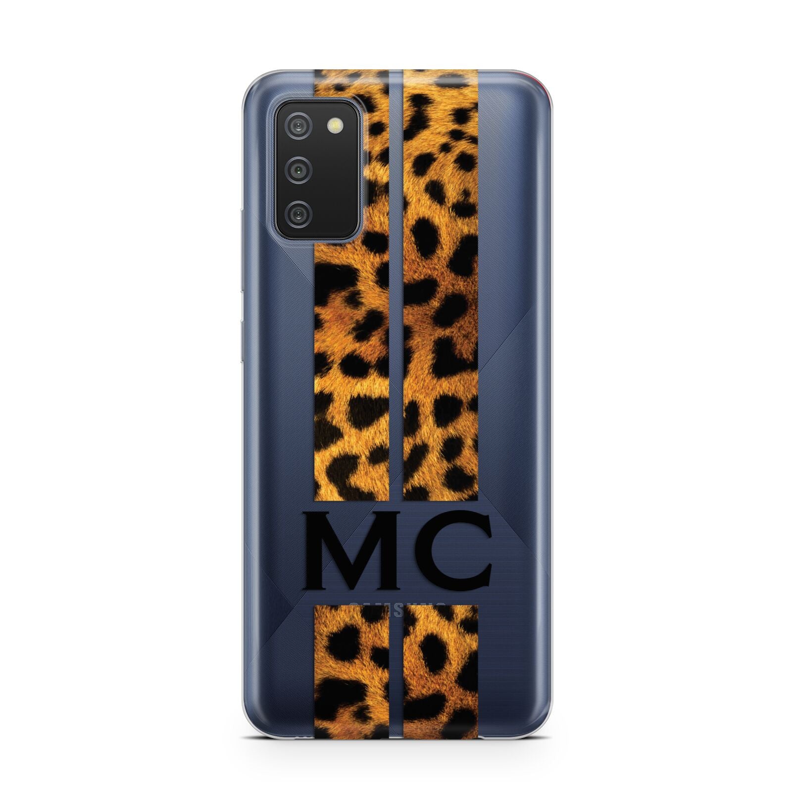 Personalised Leopard Print Stripes Initials Samsung A02s Case