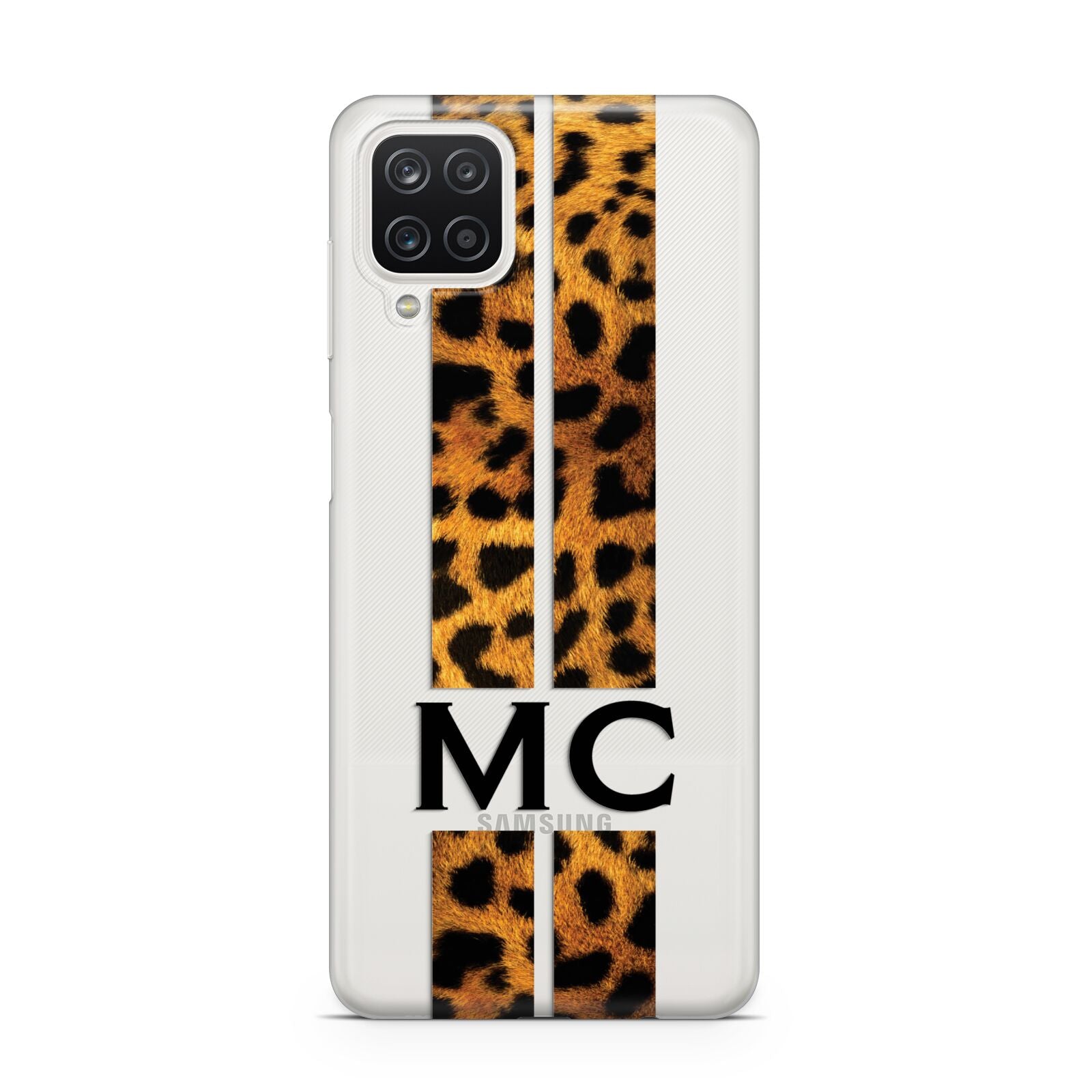 Personalised Leopard Print Stripes Initials Samsung A12 Case