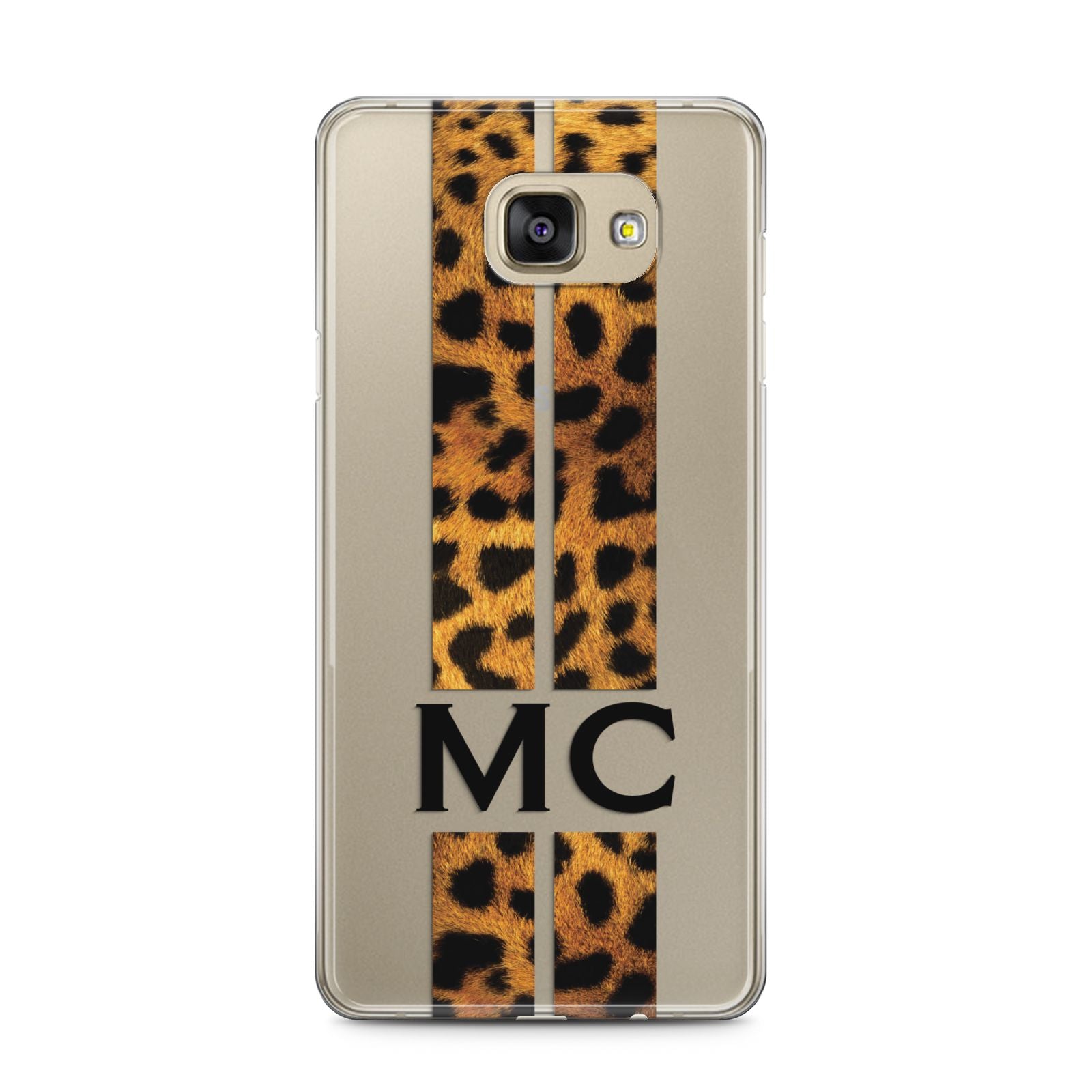 Personalised Leopard Print Stripes Initials Samsung Galaxy A5 2016 Case on gold phone
