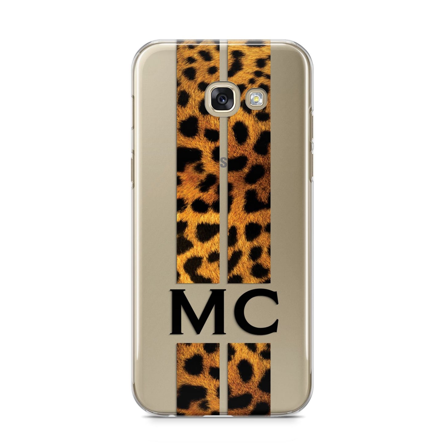 Personalised Leopard Print Stripes Initials Samsung Galaxy A5 2017 Case on gold phone