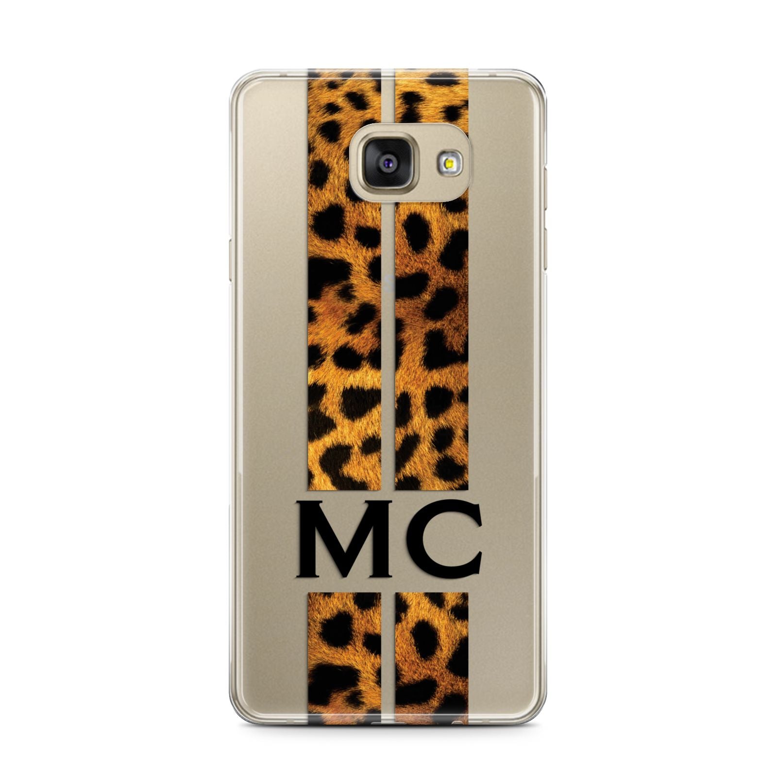 Personalised Leopard Print Stripes Initials Samsung Galaxy A7 2016 Case on gold phone