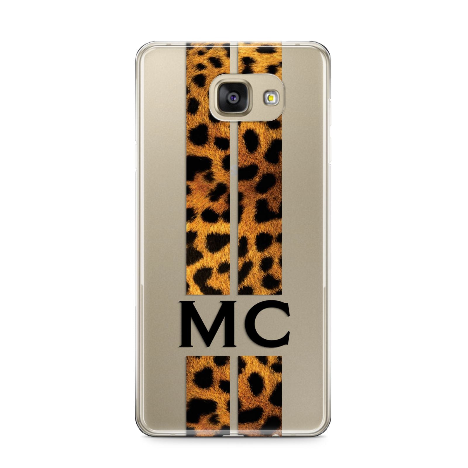 Personalised Leopard Print Stripes Initials Samsung Galaxy A9 2016 Case on gold phone