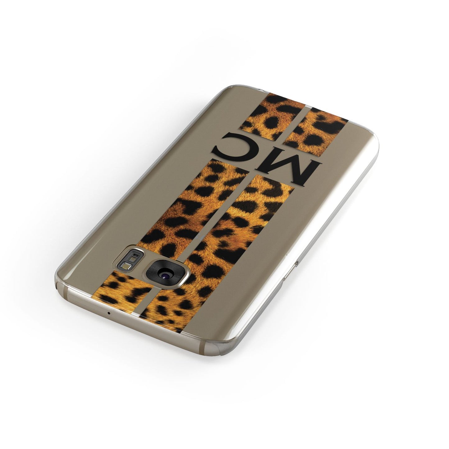 Personalised Leopard Print Stripes Initials Samsung Galaxy Case Front Close Up