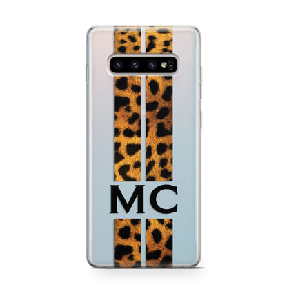 Personalised Leopard Print Stripes Initials Samsung Galaxy S10 Case