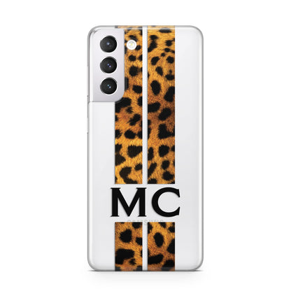 Personalised Leopard Print Stripes Initials Samsung S21 Case