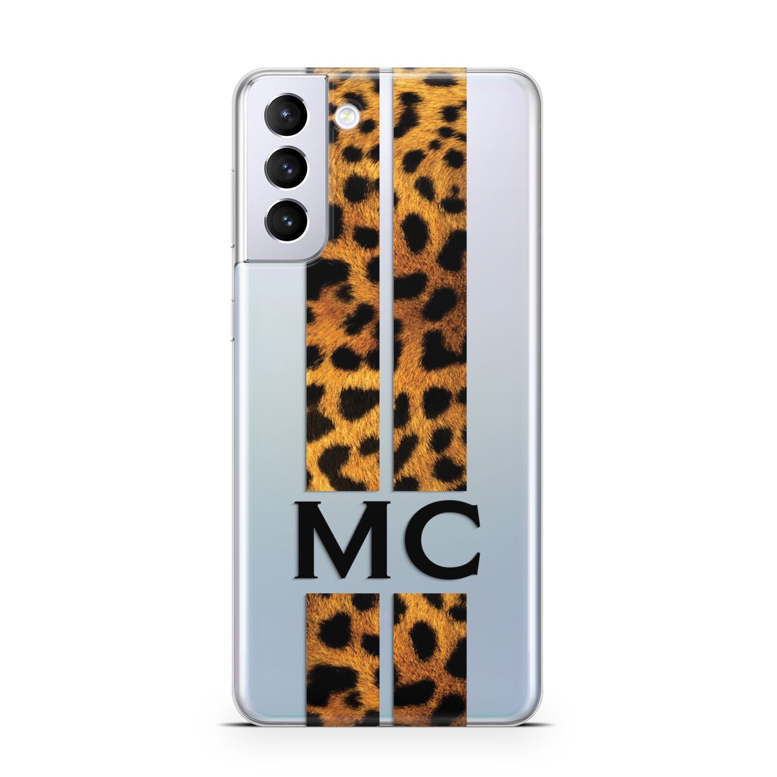 Personalised Leopard Print Stripes Initials Samsung S21 Plus Case