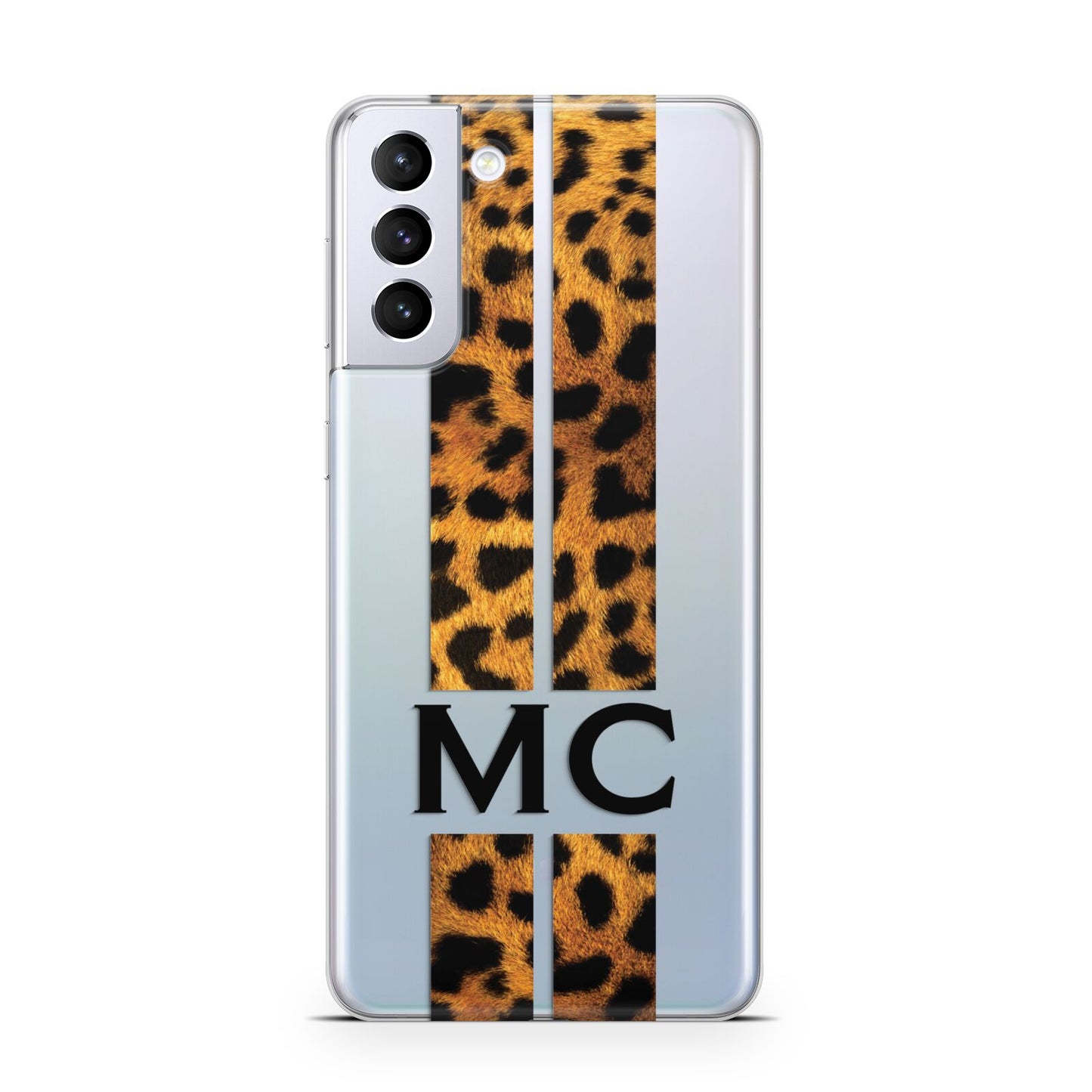 Personalised Leopard Print Stripes Initials Samsung S21 Plus Phone Case