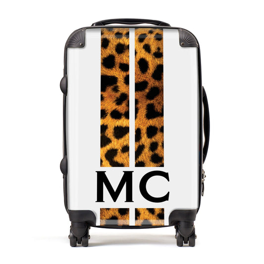 Personalised Leopard Print Stripes Initials Suitcase