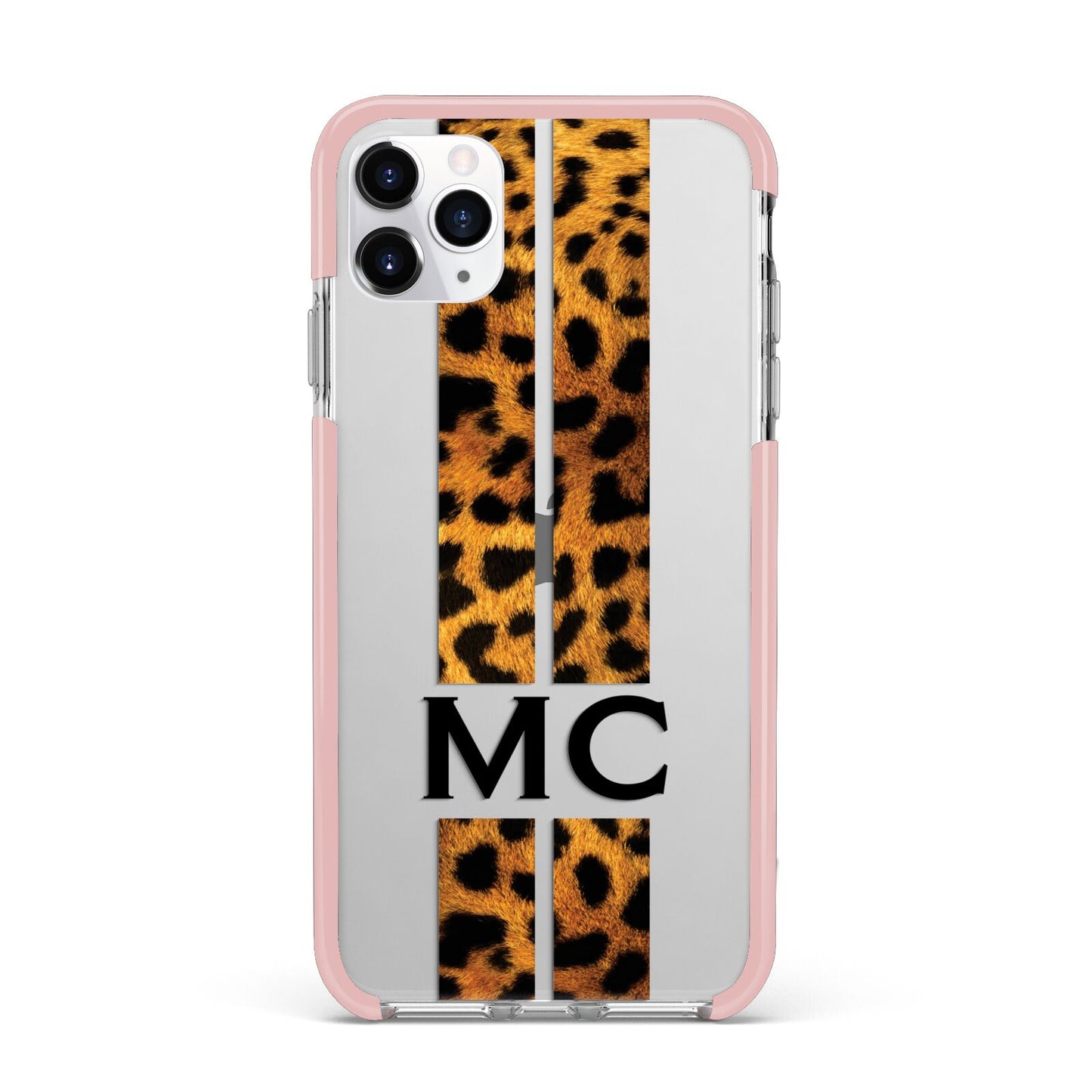 Personalised Leopard Print Stripes Initials iPhone 11 Pro Max Impact Pink Edge Case