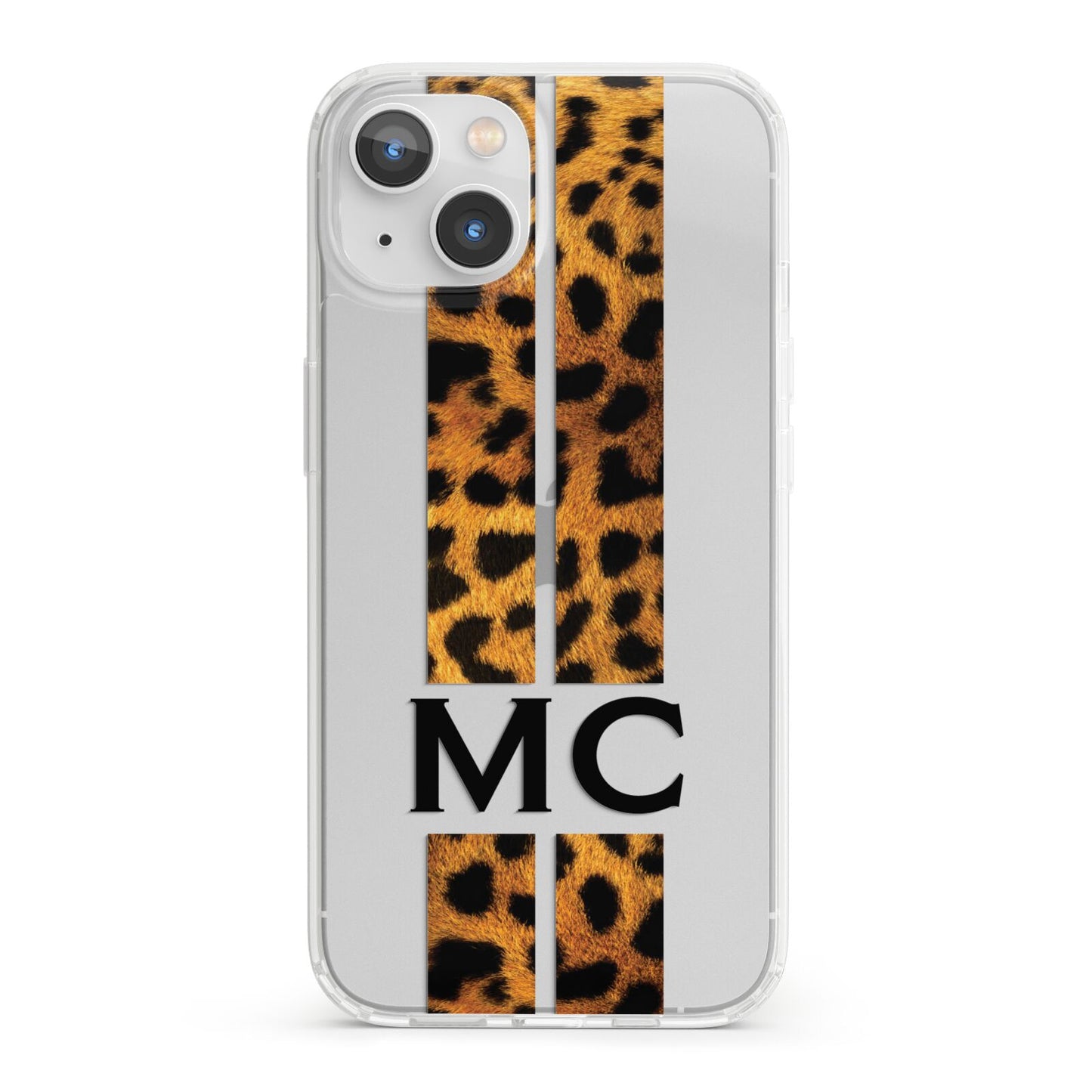 Personalised Leopard Print Stripes Initials iPhone 13 Clear Bumper Case