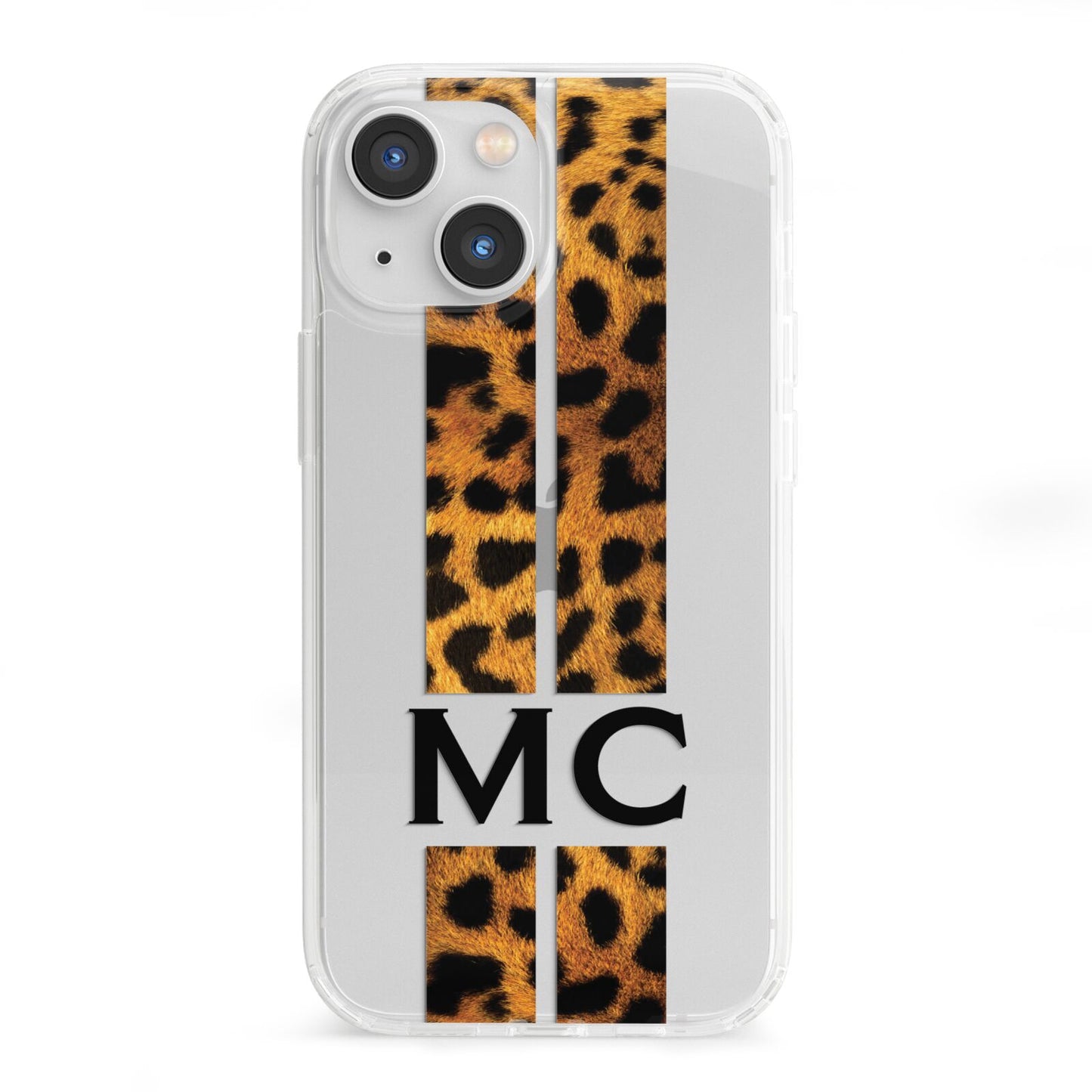 Personalised Leopard Print Stripes Initials iPhone 13 Mini Clear Bumper Case