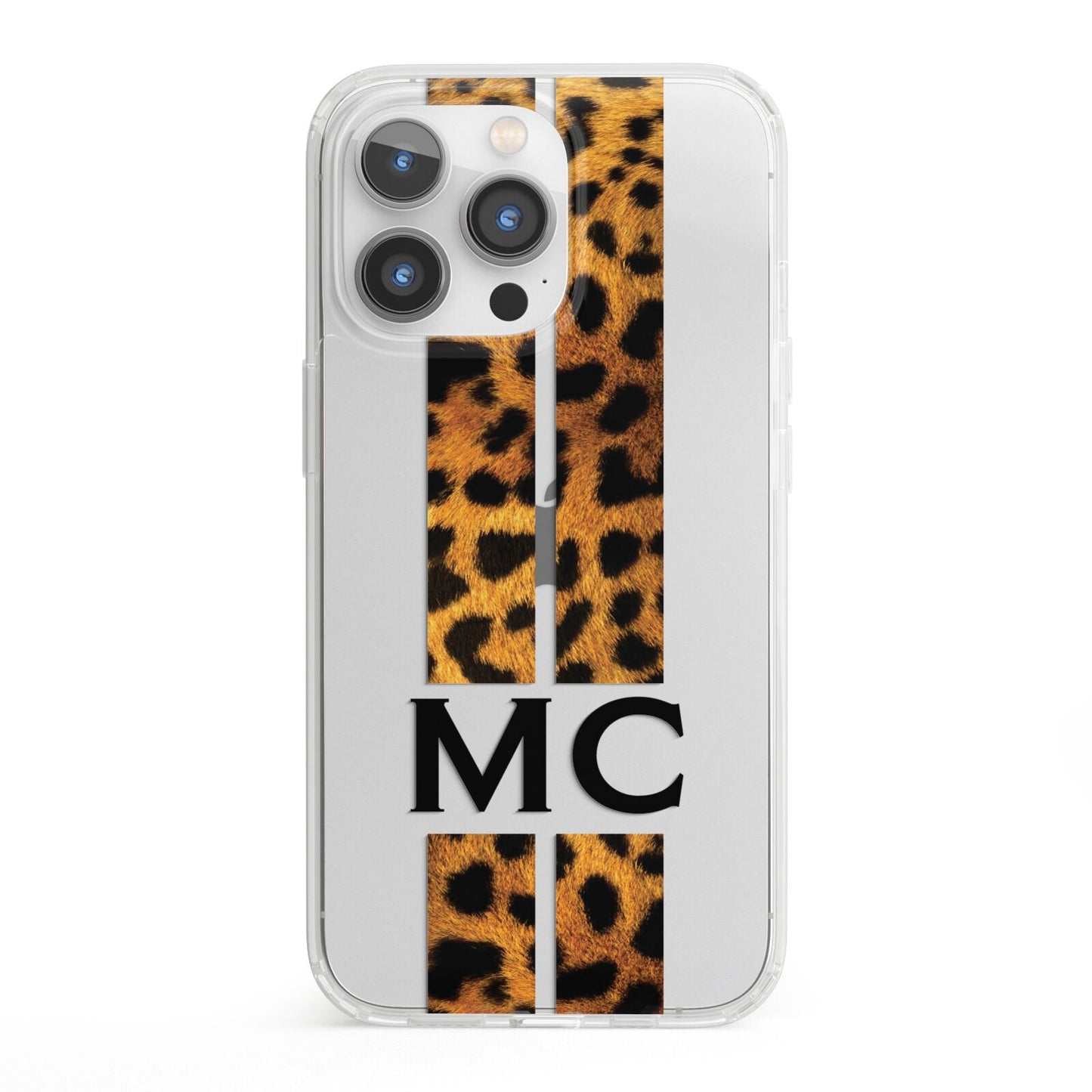 Personalised Leopard Print Stripes Initials iPhone 13 Pro Clear Bumper Case