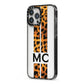 Personalised Leopard Print Stripes Initials iPhone 13 Pro Max Black Impact Case Side Angle on Silver phone