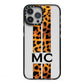 Personalised Leopard Print Stripes Initials iPhone 13 Pro Max Black Impact Case on Silver phone