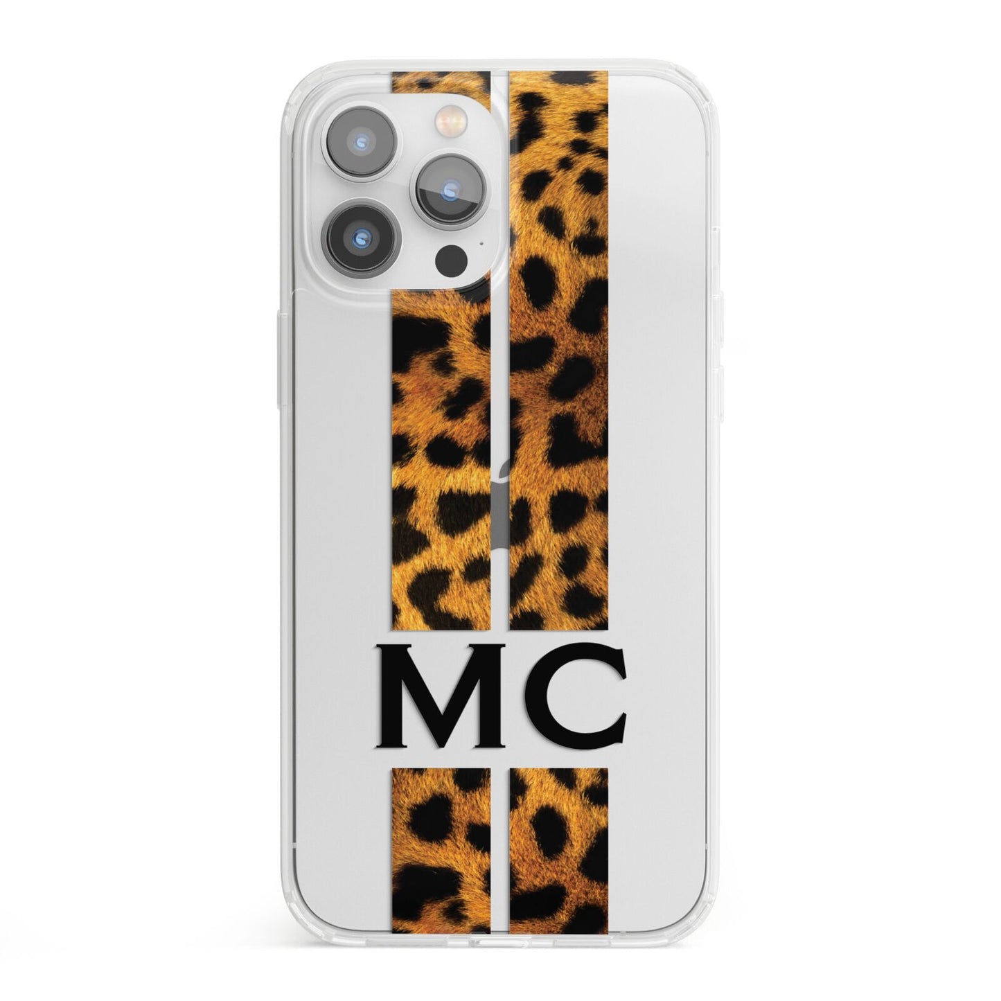 Personalised Leopard Print Stripes Initials iPhone 13 Pro Max Clear Bumper Case
