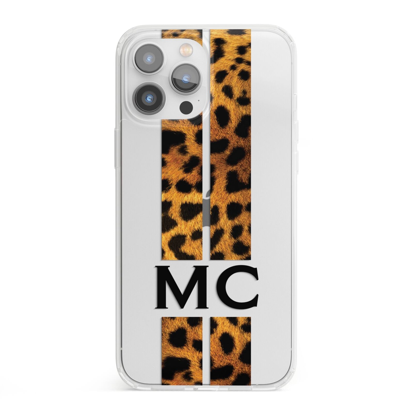 Personalised Leopard Print Stripes Initials iPhone 13 Pro Max Clear Bumper Case