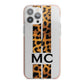 Personalised Leopard Print Stripes Initials iPhone 13 Pro Max TPU Impact Case with Pink Edges
