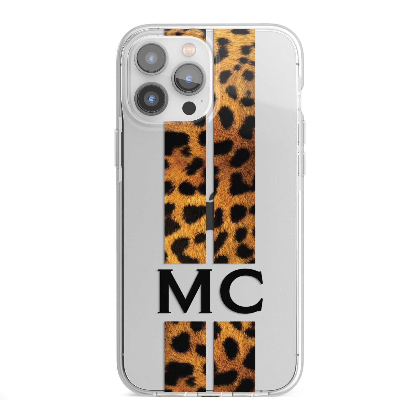 Personalised Leopard Print Stripes Initials iPhone 13 Pro Max TPU Impact Case with White Edges