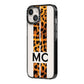 Personalised Leopard Print Stripes Initials iPhone 14 Black Impact Case Side Angle on Silver phone