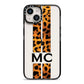 Personalised Leopard Print Stripes Initials iPhone 14 Black Impact Case on Silver phone