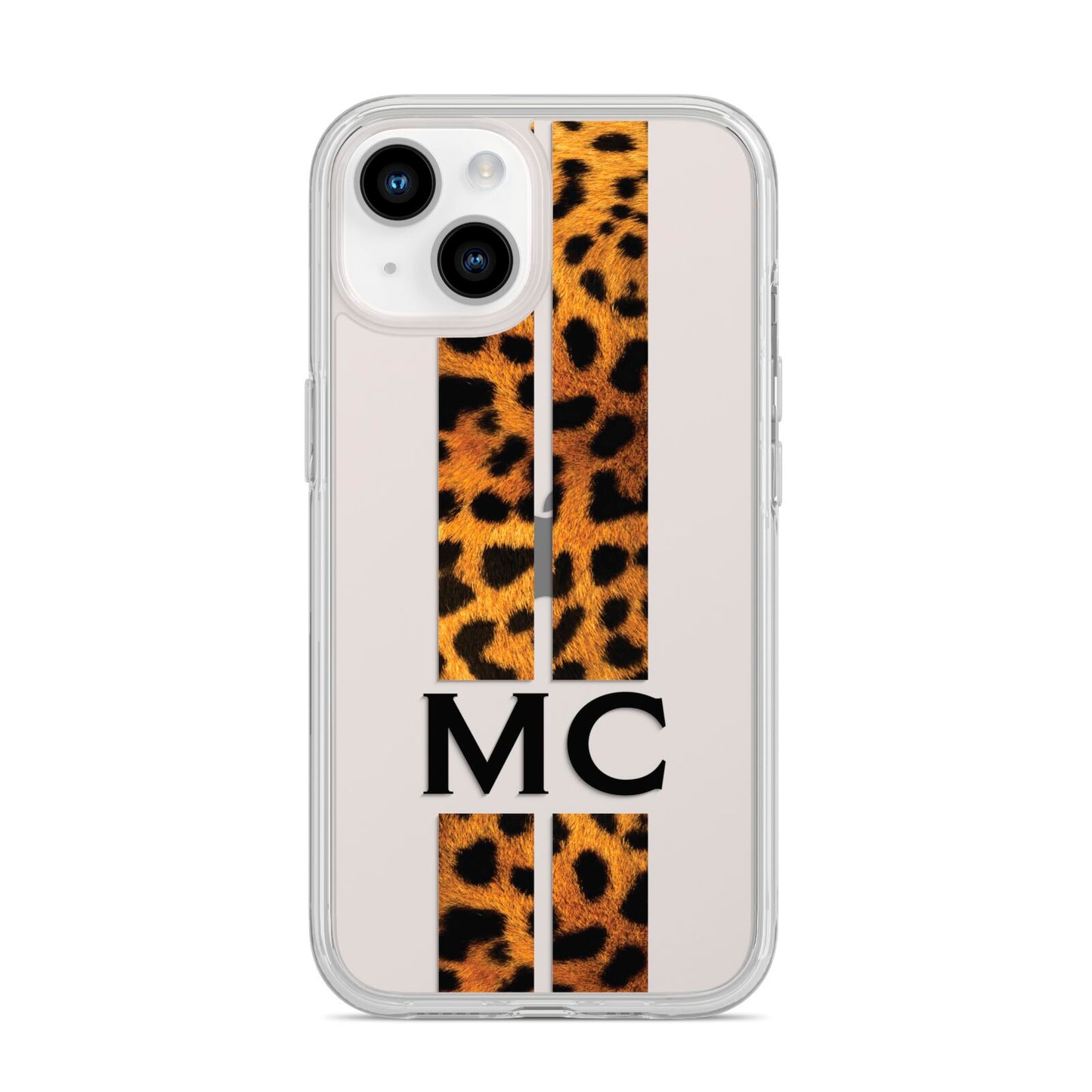 Personalised Leopard Print Stripes Initials iPhone 14 Clear Tough Case Starlight