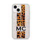Personalised Leopard Print Stripes Initials iPhone 14 Glitter Tough Case Starlight