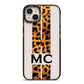 Personalised Leopard Print Stripes Initials iPhone 14 Plus Black Impact Case on Silver phone