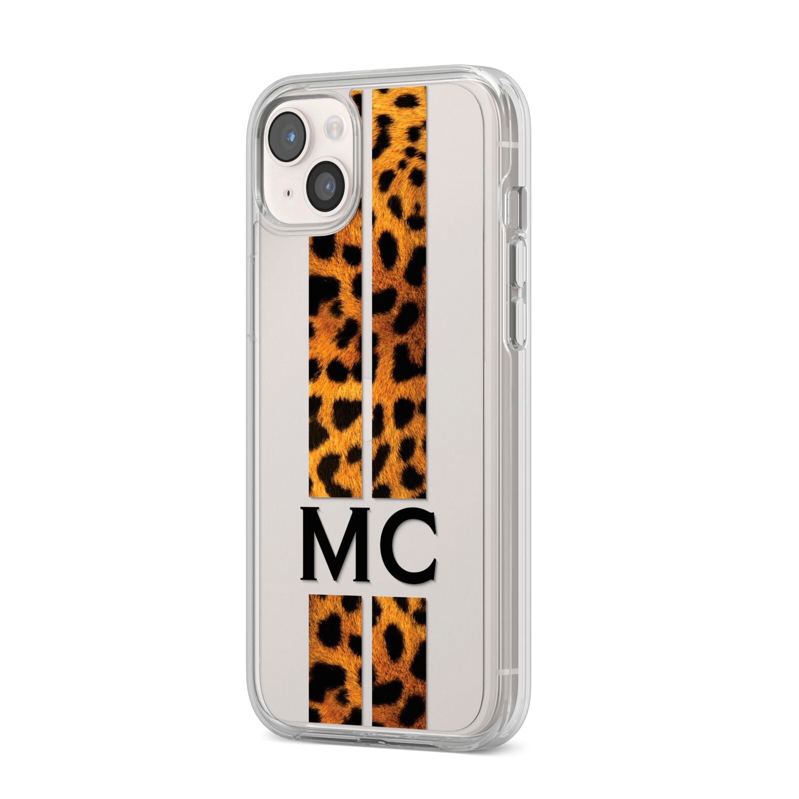 Personalised Leopard Print Stripes Initials iPhone 14 Plus Clear Tough Case Starlight Angled Image