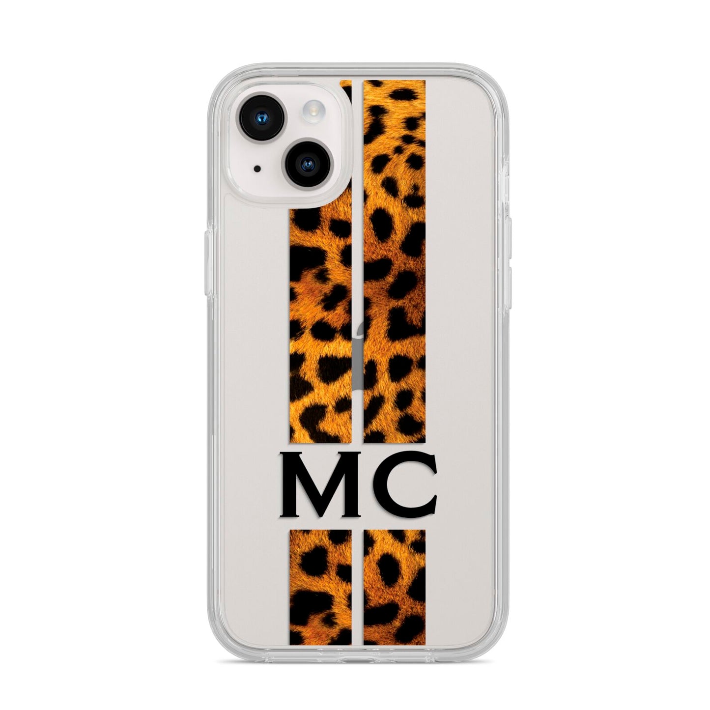 Personalised Leopard Print Stripes Initials iPhone 14 Plus Clear Tough Case Starlight