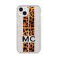 Personalised Leopard Print Stripes Initials iPhone 14 Plus Glitter Tough Case Starlight