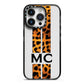 Personalised Leopard Print Stripes Initials iPhone 14 Pro Black Impact Case on Silver phone