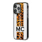 Personalised Leopard Print Stripes Initials iPhone 14 Pro Max Black Impact Case Side Angle on Silver phone