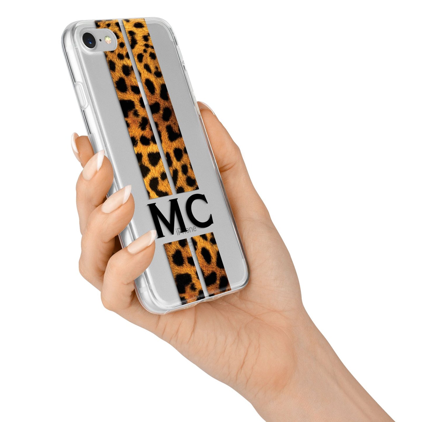 Personalised Leopard Print Stripes Initials iPhone 7 Bumper Case on Silver iPhone Alternative Image