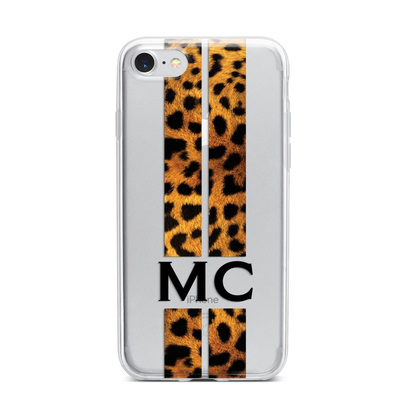 Personalised Leopard Print Stripes Initials iPhone 7 Bumper Case on Silver iPhone