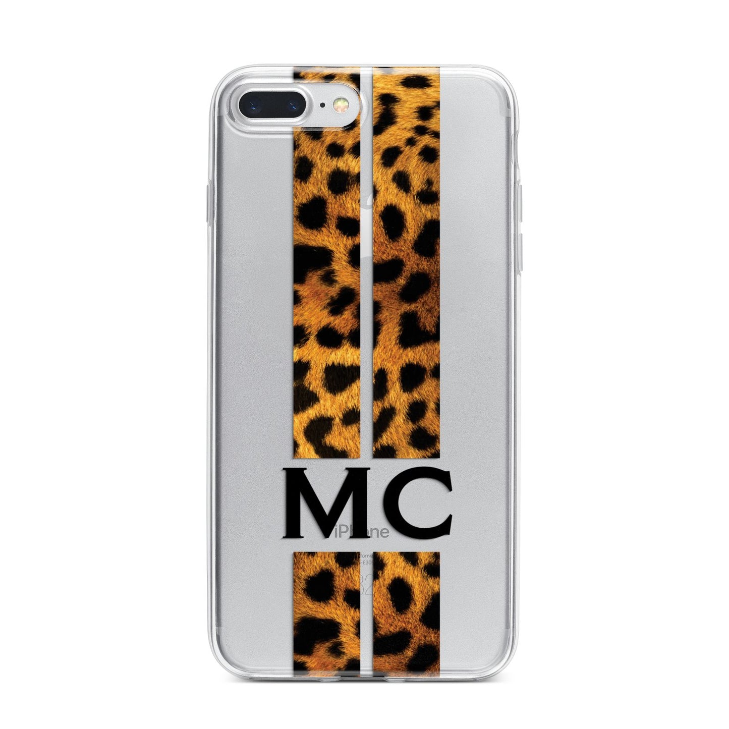 Personalised Leopard Print Stripes Initials iPhone 7 Plus Bumper Case on Silver iPhone