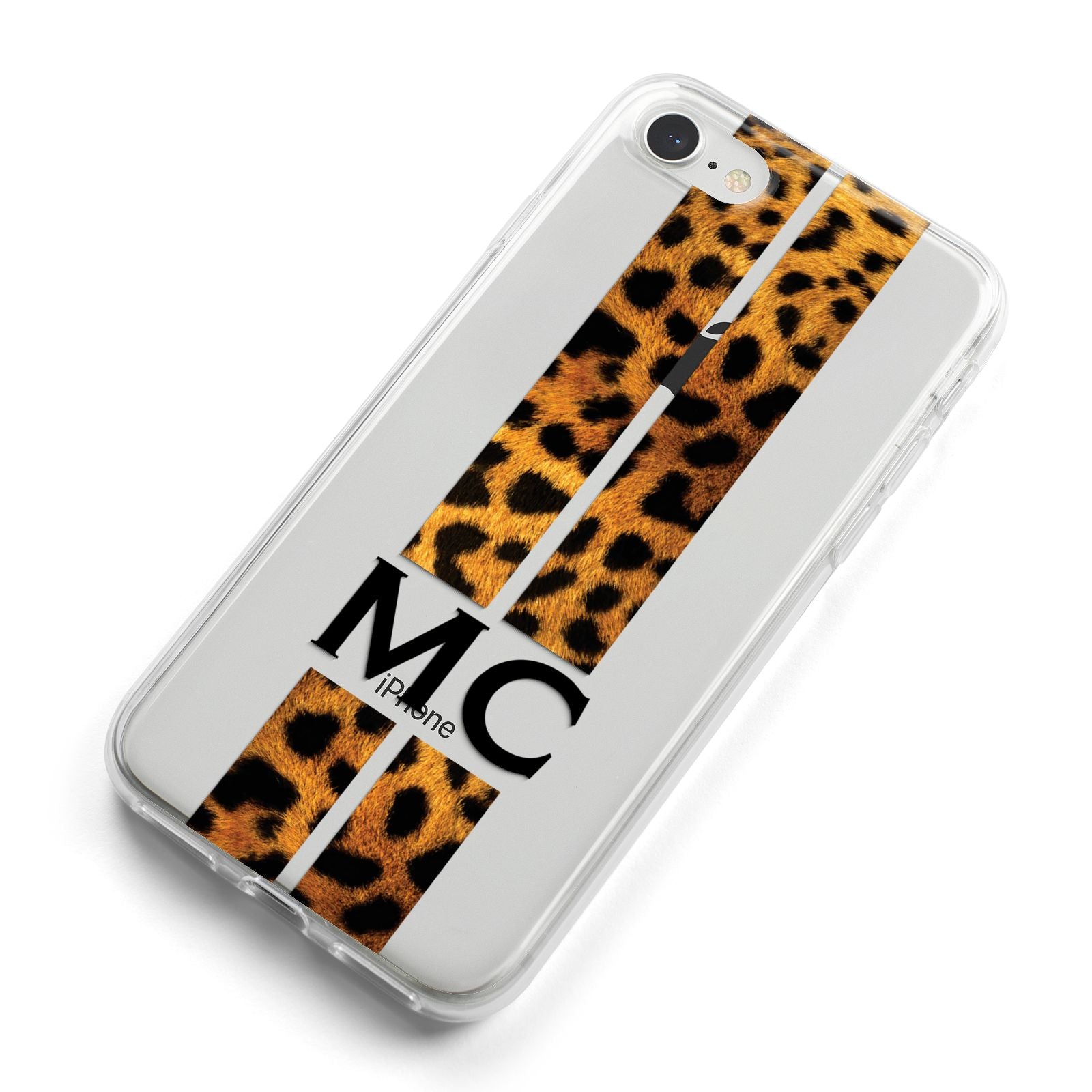 Personalised Leopard Print Stripes Initials iPhone 8 Bumper Case on Silver iPhone Alternative Image