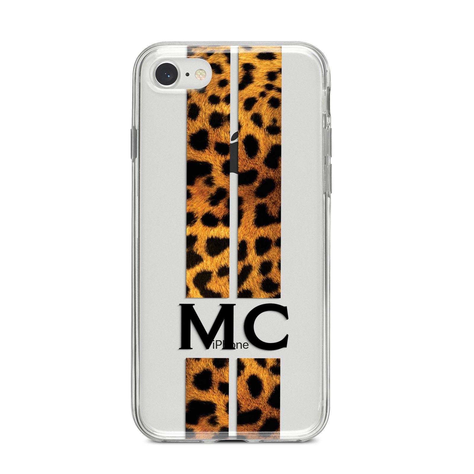 Personalised Leopard Print Stripes Initials iPhone 8 Bumper Case on Silver iPhone