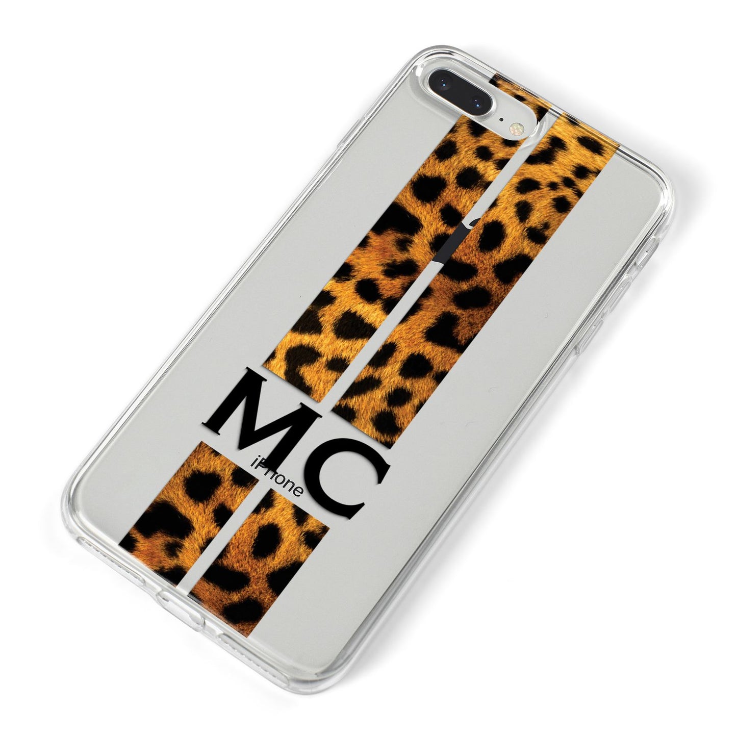 Personalised Leopard Print Stripes Initials iPhone 8 Plus Bumper Case on Silver iPhone Alternative Image