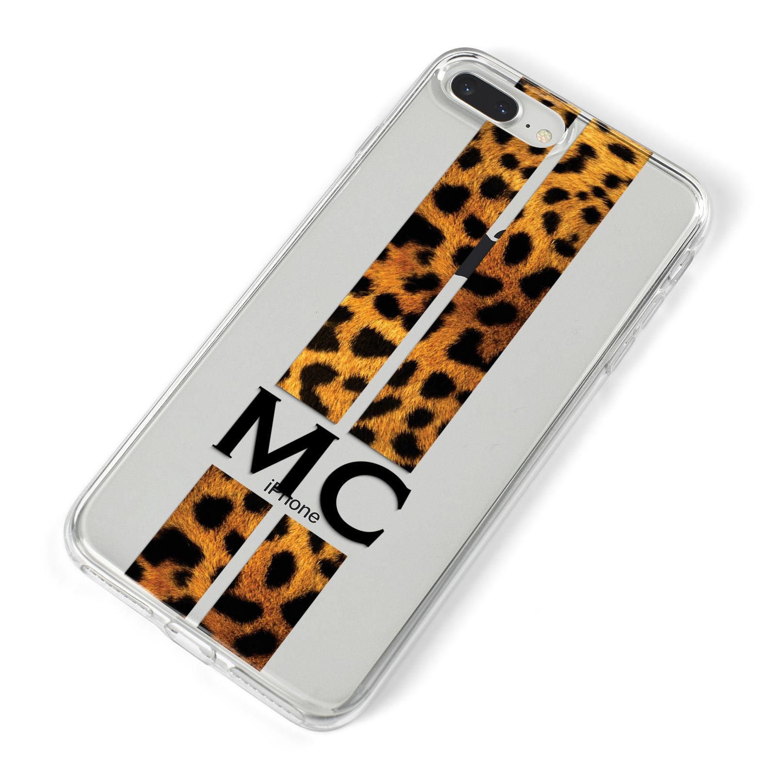 Personalised Leopard Print Stripes Initials iPhone 8 Plus Bumper Case on Silver iPhone Alternative Image