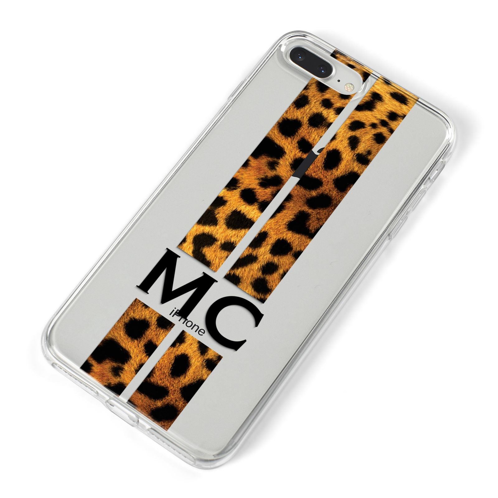 Personalised Leopard Print Stripes Initials iPhone 8 Plus Bumper Case on Silver iPhone Alternative Image