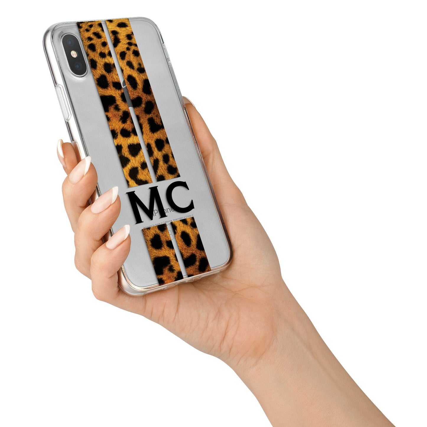Personalised Leopard Print Stripes Initials iPhone X Bumper Case on Silver iPhone Alternative Image 2