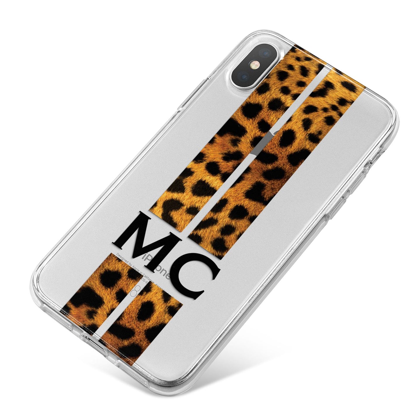 Personalised Leopard Print Stripes Initials iPhone X Bumper Case on Silver iPhone