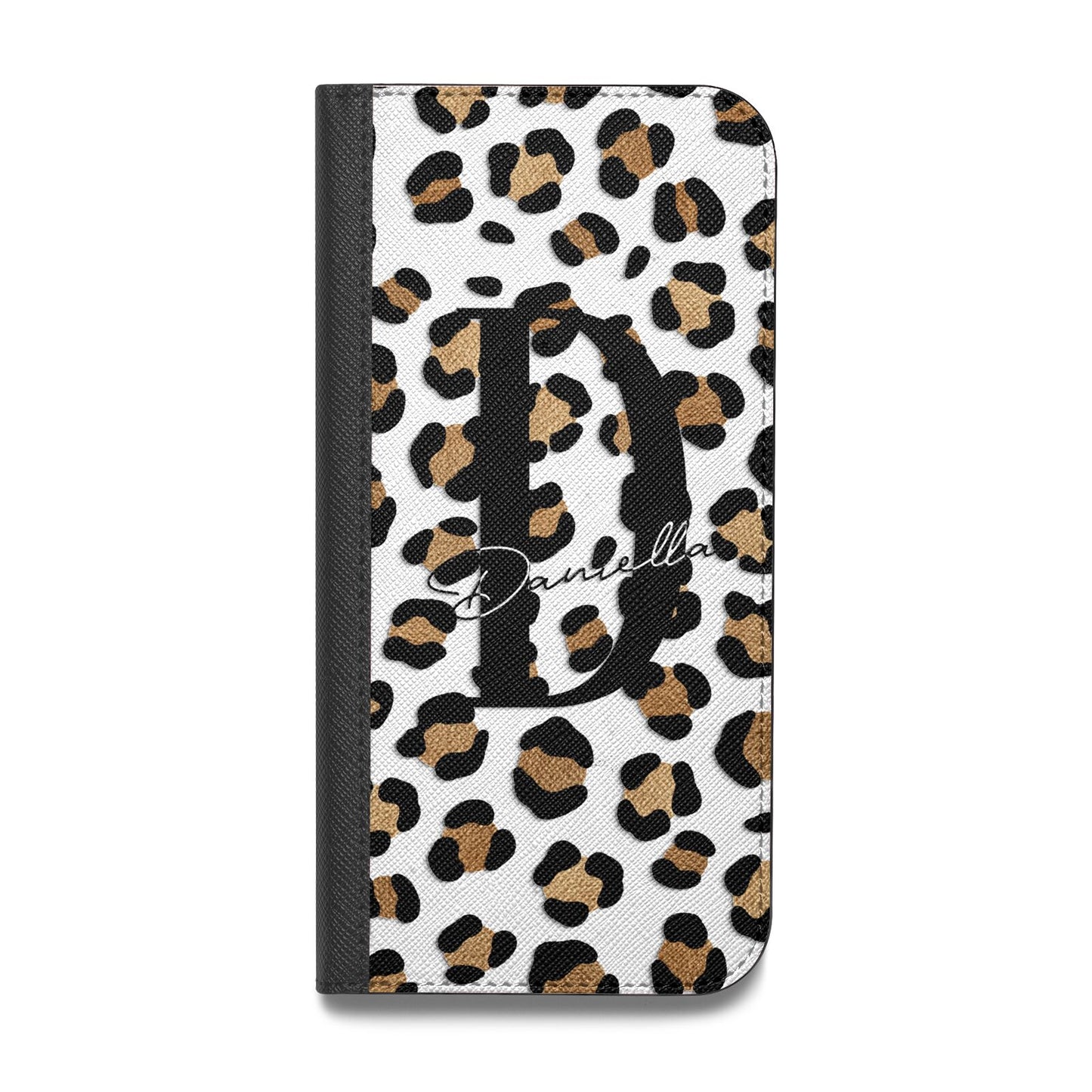 Personalised Leopard Print Vegan Leather Flip iPhone Case