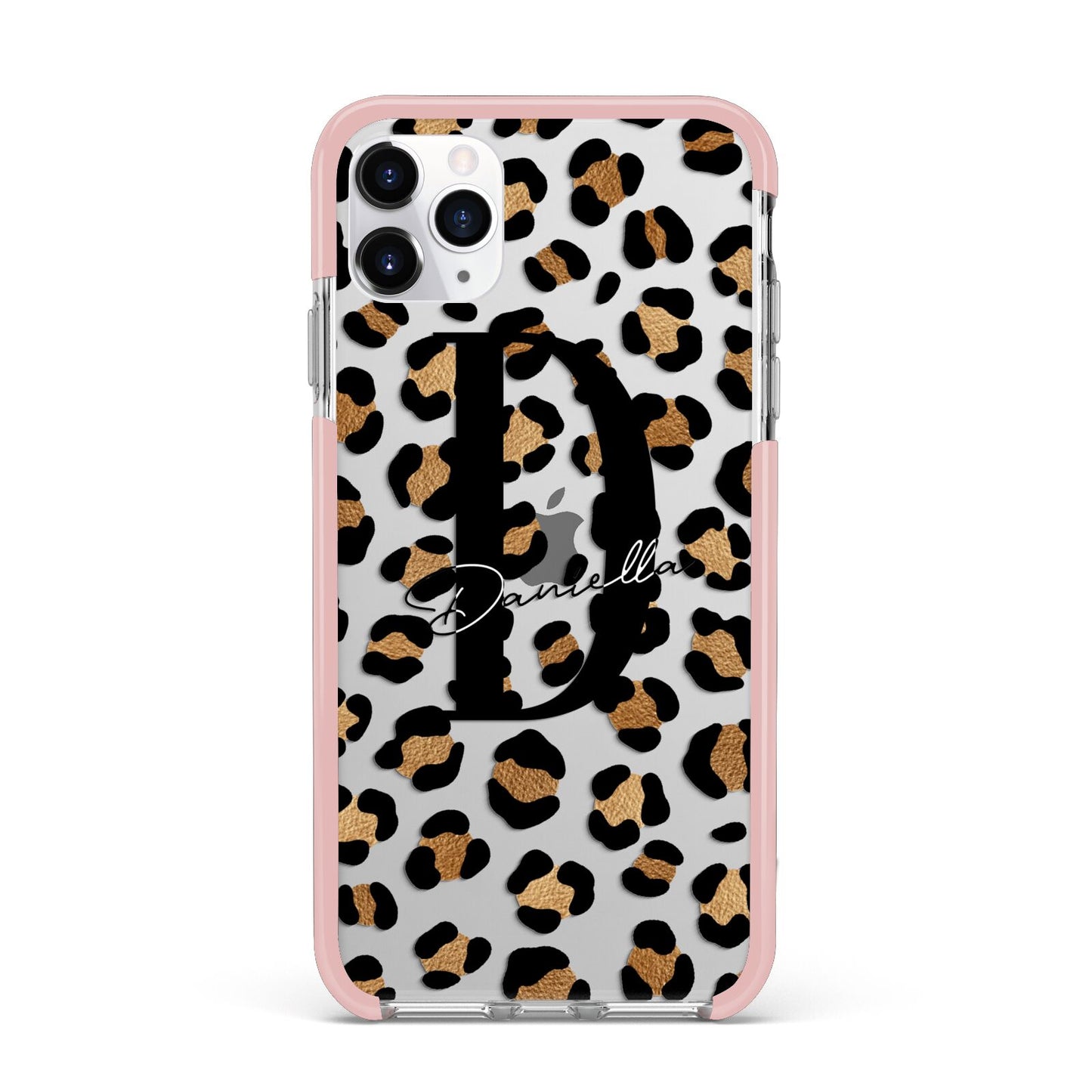 Personalised Leopard Print iPhone 11 Pro Max Impact Pink Edge Case