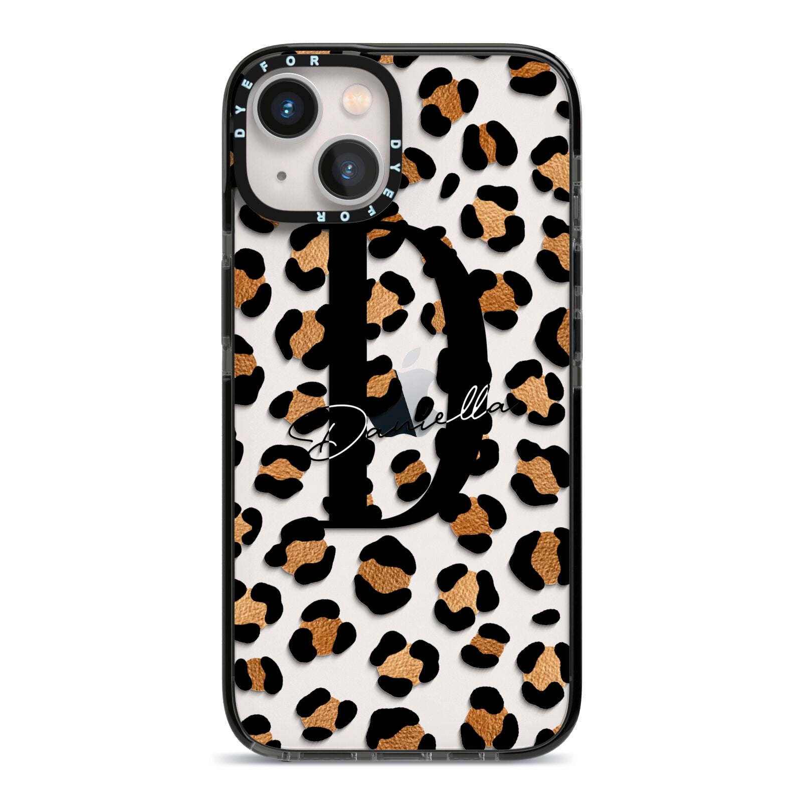 Personalised Leopard Print iPhone 13 Black Impact Case on Silver phone