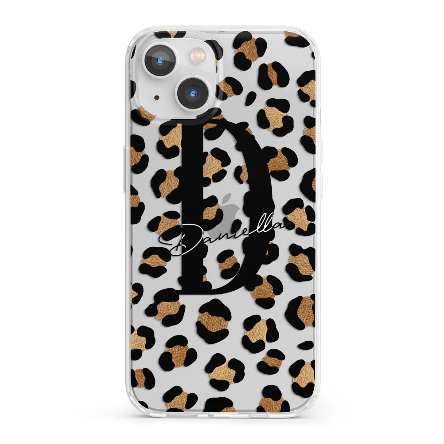 Personalised Leopard Print iPhone 13 Clear Bumper Case