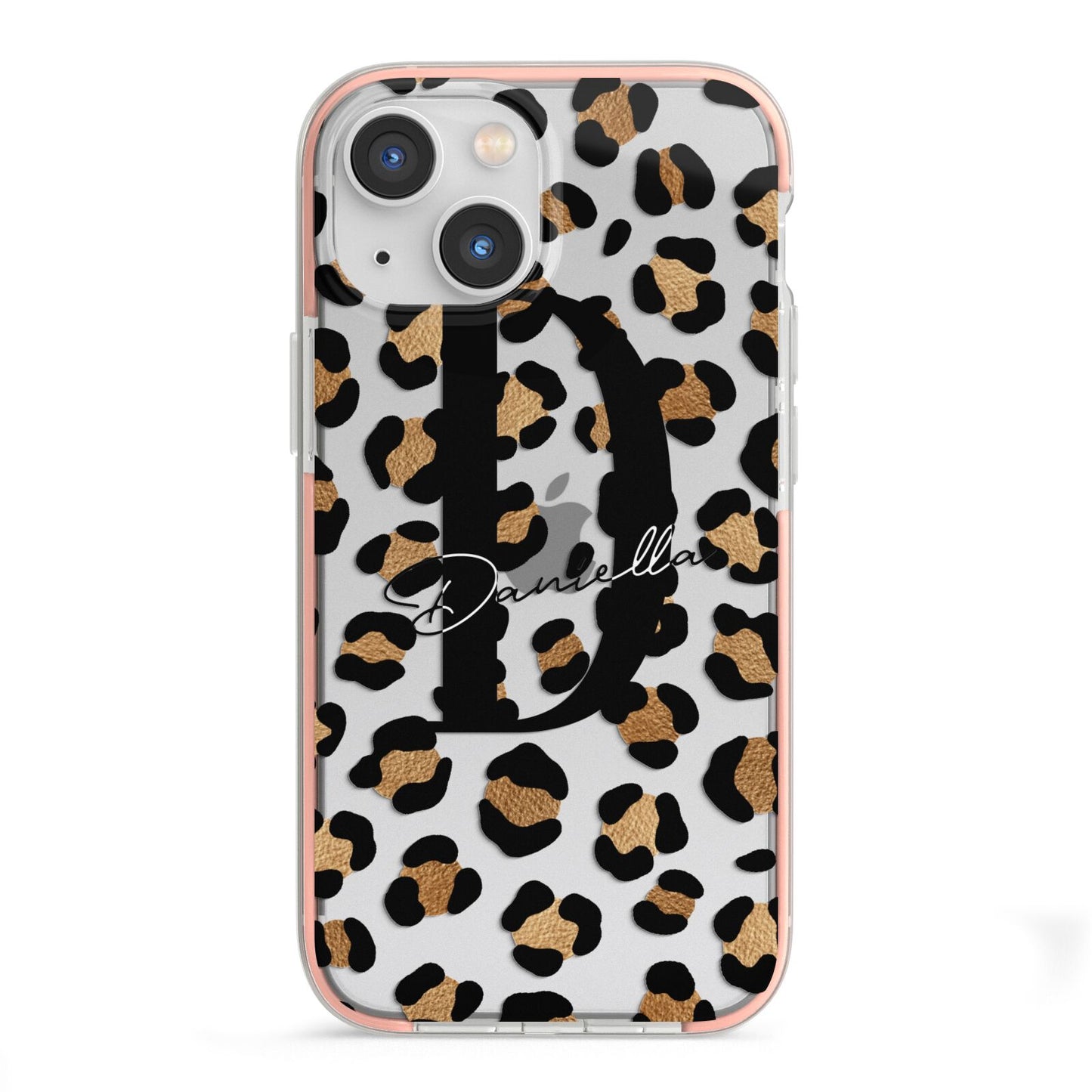 Personalised Leopard Print iPhone 13 Mini TPU Impact Case with Pink Edges
